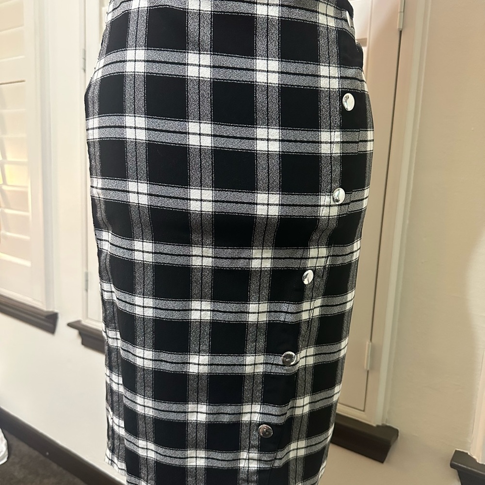 Soho Black and White Plaid Pencil Skirt